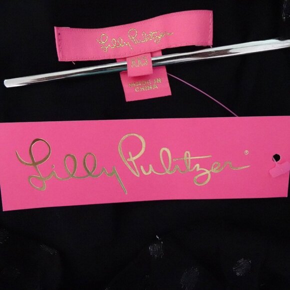 Lilly Pulitzer Olenna Silk Top Women's Size 2XS Black Ruffle Metallic Flowy - Picture 8 of 11